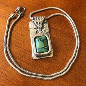Handmade Sterling Silver Green Turquoise Western-Style Necklace